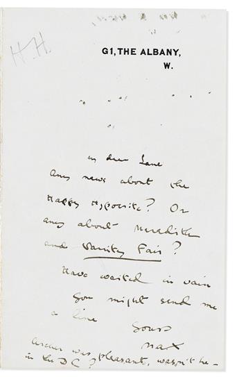 BEERBOHM, MAX. Group of 4 Autograph Letters Signed, Max or Max Beerbohm, to publisher John Lane,
